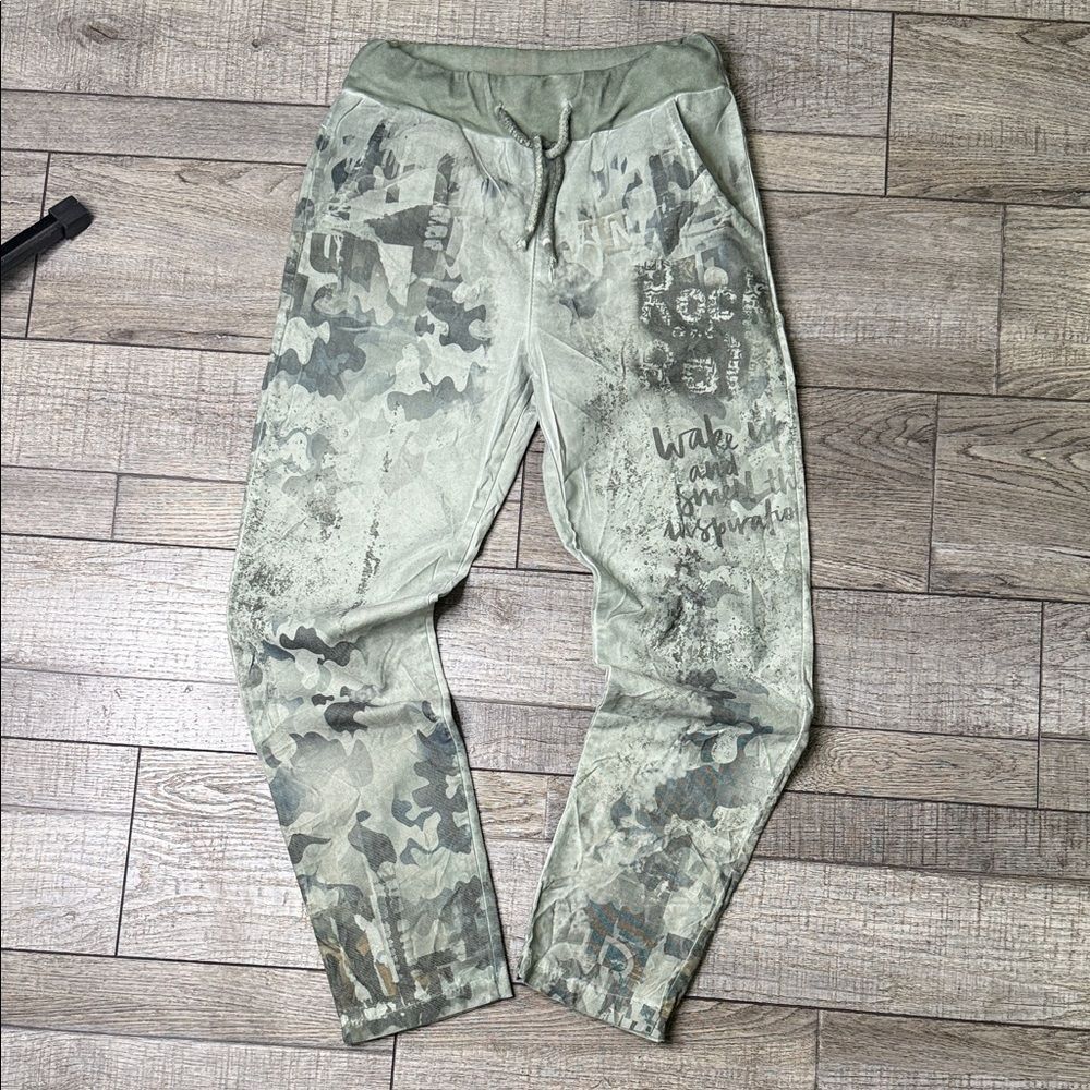 Bella Amore “Wake Up And Smell The Inspiration” Green Camouflage Joggers